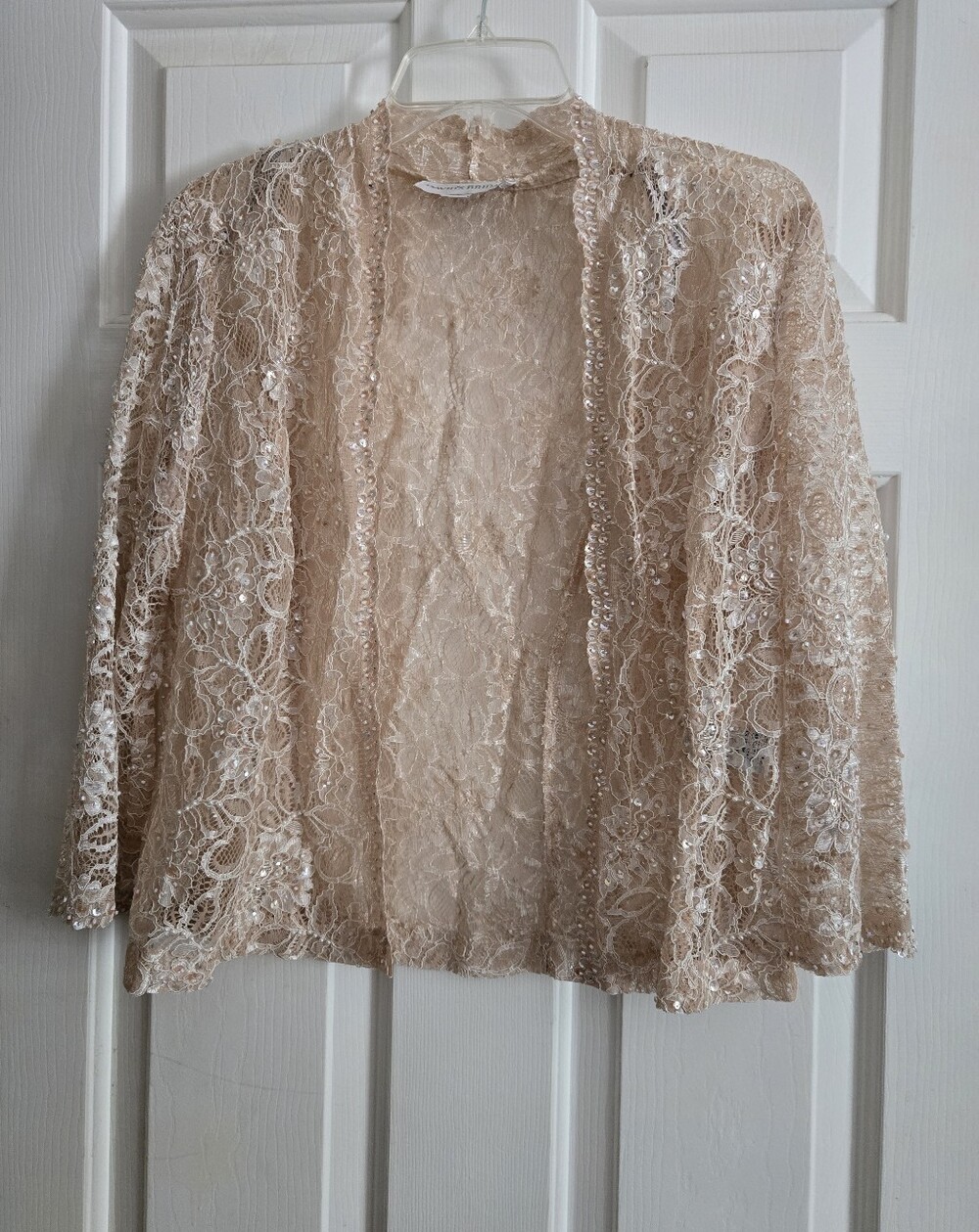 David's Bridal  Lace Open Front Blazer with Beading